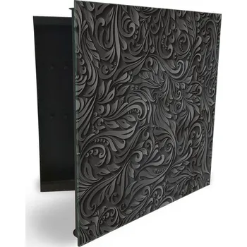 Skříňka na klíč Glasdekor skříňka na klíče - černo šedý ornament Otevírání: Levé, Barva skříňky: Černá