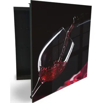 Skříňka na klíč Glasdekor skříňka na klíče - sklenice červeného vína na tmavém pozadí Otevírání: Levé, Barva skříňky: Bílá