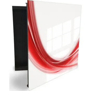 Skříňka na klíč Glasdekor skříňka na klíče - abstraktní červená vlna Otevírání: Levé, Barva skříňky: Bílá