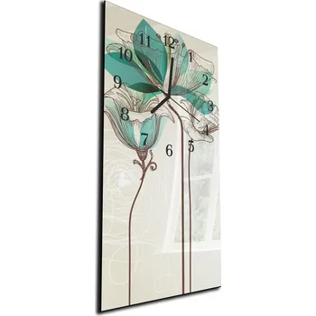 Hodiny Glasdekor Nástěnné hodiny malovaný tyrkysový květ 30x60cm Materiál: plexi