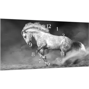 Hodiny Glasdekor Nástěnné hodiny 30x60cm kůň šedý grošák Materiál: plexi