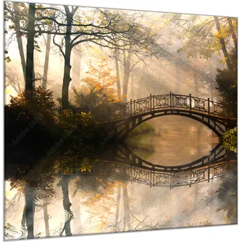 Obraz Glasdekor Obraz skleněný kovový most v parku nad hladinou Rozměry-čtverec: 34 x 34 cm