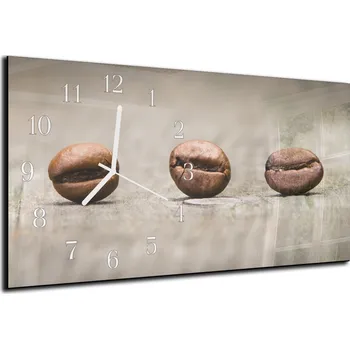 Hodiny Glasdekor Nástěnné hodiny 30x60cm tři kávové zrna na dřevě Materiál: plexi