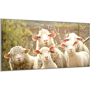 Hodiny Glasdekor Nástěnné hodiny 30x60cm ovce a jehňata na pastvě Materiál: plexi
