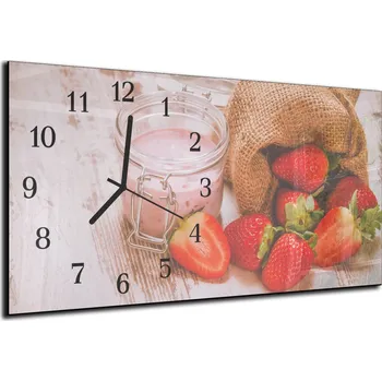 Hodiny Glasdekor Nástěnné hodiny jahodový koktej ve sklenici 30x60cm Materiál: plexi