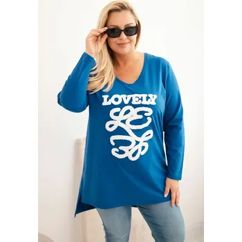 Dámské tričko Kesi Dámská blůza Plus Size bavlněná s nápisem a výstřihem do V Barva: Fialová, Velikost: 4XL