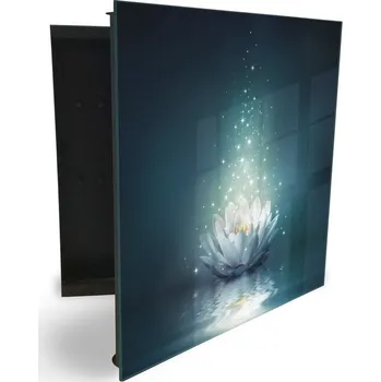 Skříňka na klíč Glasdekor skříňka na klíče - květ leknínu ve třpytu Otevírání: Pravé, Barva skříňky: Černá