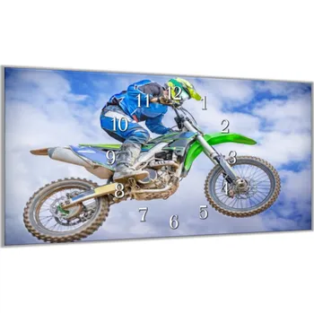 Hodiny Glasdekor Nástěnné hodiny 30x60cm jezdec ve skoku motocross Materiál: plexi
