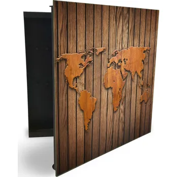 Skříňka na klíč Glasdekor skříňka na klíče - dřevěná mapa světa Otevírání: Levé, Barva skříňky: Černá