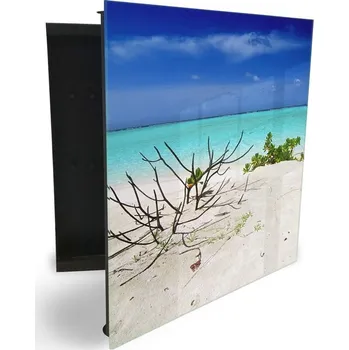 Skříňka na klíč Glasdekor skříňka na klíče - větev v písku a tropické moře Otevírání: Pravé, Barva skříňky: Bílá