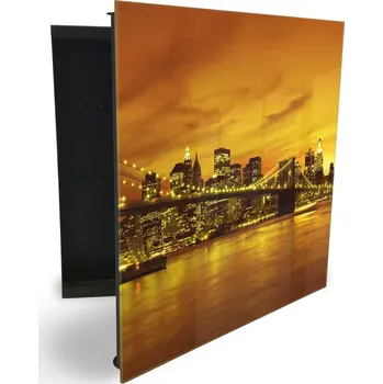 Skříňka na klíč Glasdekor skříňka na klíče - most u města v západu slunce Otevírání: Levé, Barva skříňky: Bílá