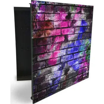 Skříňka na klíč Glasdekor skříňka na klíče - barevná cihlová zeď na tmavém podkladu Otevírání: Pravé, Barva skříňky: Bílá