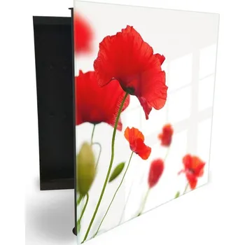 Skříňka na klíč Glasdekor skříňka na klíče - krásné květy vlčích máků na bílém Otevírání: Levé, Barva skříňky: Bílá