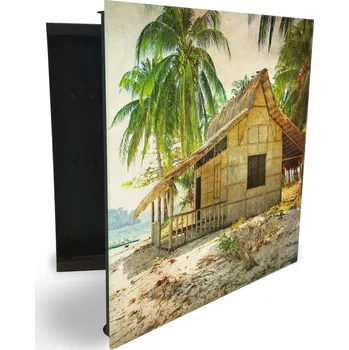 Skříňka na klíč Glasdekor skříňka na klíče - malovaná chýše na pobřeží Otevírání: Levé, Barva skříňky: Bílá