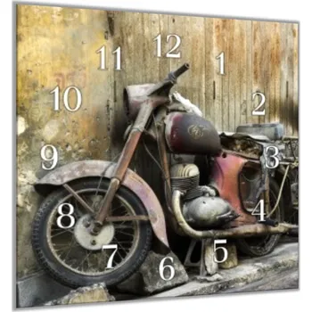 Hodiny Glasdekor Nástěnné hodiny motorka veterán ČZ 30x30cm Materiál: plexi