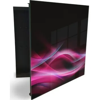 Skříňka na klíč Glasdekor skříňka na klíče - růžovo fialova abstrakce na černém Otevírání: Levé, Barva skříňky: Černá