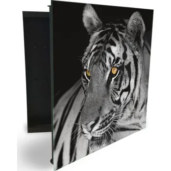 Skříňka na klíč Glasdekor skříňka na klíče - tygr bílý Otevírání: Levé, Barva skříňky: Bílá