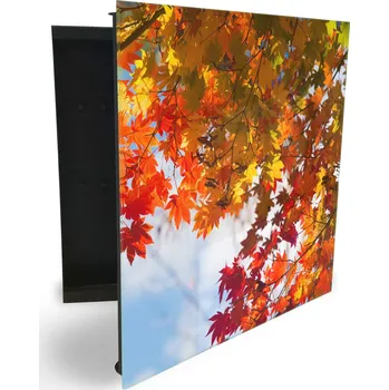 Skříňka na klíč Glasdekor skříňka na klíče - podzimní listí podklad nebe Otevírání: Levé, Barva skříňky: Bílá