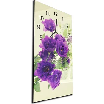 Hodiny Glasdekor Nástěnné hodiny fialový květ smetanové pozadí 30x60cm Materiál: plexi