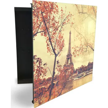 Skříňka na klíč Glasdekor skříňka na klíče - podzimní Paříž, Eiffelova věž Otevírání: Pravé, Barva skříňky: Černá