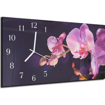 Hodiny Glasdekor Nástěnné hodiny růžová orchidej tmavé pozadí 30x60cm Materiál: plexi