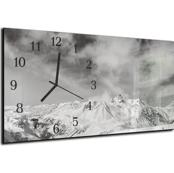 Hodiny Glasdekor Nástěnné hodiny 30x60cm pohled na zasněžené hory Materiál: plexi