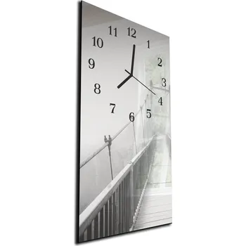 Hodiny Glasdekor Nástěnné hodiny 30x60cm most v mlze černobílý Materiál: plexi