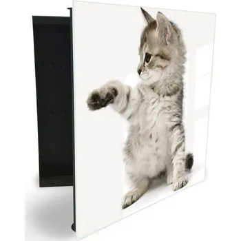 Skříňka na klíč Glasdekor skříňka na klíče - roztomilé koťátko Otevírání: Levé, Barva skříňky: Bílá