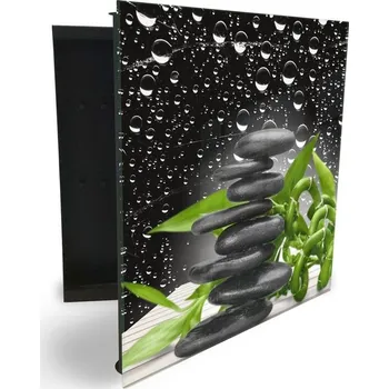 Skříňka na klíč Glasdekor skříňka na klíče - bambus a kameny, černé pozadí Otevírání: Levé, Barva skříňky: Bílá