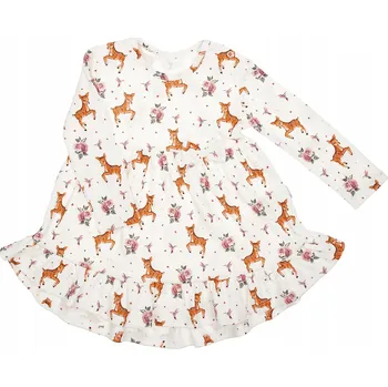 Dívčí oblečení Dívčí šaty s dlouhým rukávem, krémový potisk jelenů, Nicol, vel. 98