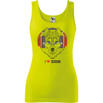 Dámské tílko s potiskem I love music vlk Velikost: XS, Barva: Limetková