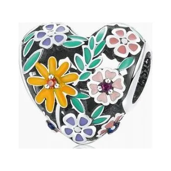 Přívěsek Přívěsek srdce s barevnými květinami stříbro 925