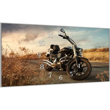 Hodiny Glasdekor Nástěnné hodiny 30x60cm cestovní motorka Materiál: plexi