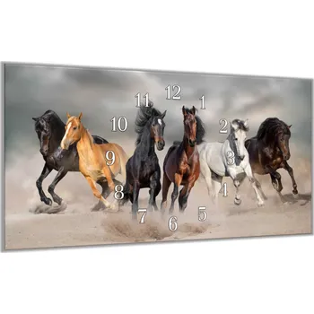 Hodiny Glasdekor Nástěnné hodiny 30x60cm běžící koně v pouštním prachu Materiál: plexi