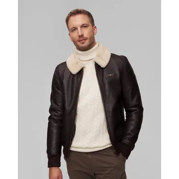 Pánská móda Pánská Hnědá Kožená Bunda Aeronautica Militare 242pn1611763-2