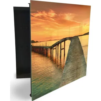 Skříňka na klíč Glasdekor skříňka na klíče - východ slunce nad mořem molo popředí Otevírání: Pravé, Barva skříňky: Bílá