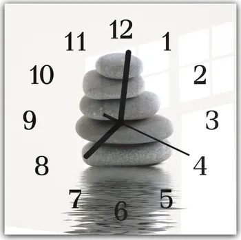 Hodiny Glasdekor Nástěnné hodiny 30x30cm šedé kameny na hladině Materiál: plexi