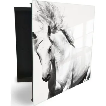 Skříňka na klíč Glasdekor skříňka na klíče dekor - kůň bílý Otevírání: Pravé, Barva skříňky: Černá