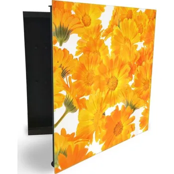 Skříňka na klíč Glasdekor skříňka na klíče - oranžové květy měsíčku lékařského Otevírání: Pravé, Barva skříňky: Bílá