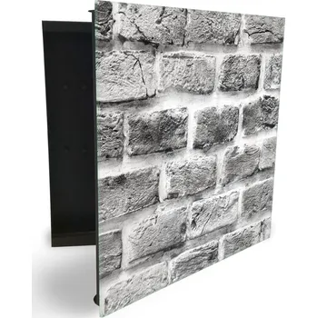 Skříňka na klíč Glasdekor skříňka na klíče - stará černobílá cihlová zeď Otevírání: Levé, Barva skříňky: Bílá