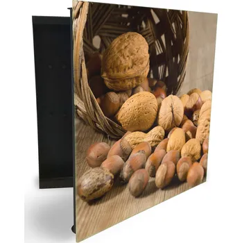 Skříňka na klíč Glasdekor skříňka na klíče - ořechy, košík na dřevěném stole Otevírání: Levé, Barva skříňky: Černá