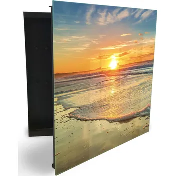 Skříňka na klíč Glasdekor skříňka na klíče - detail západ slunce na pláži a moře Otevírání: Levé, Barva skříňky: Bílá