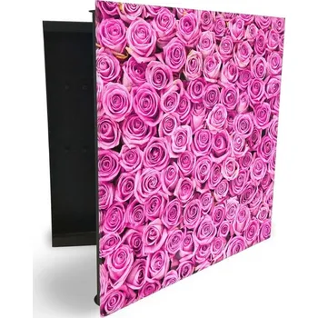 Skříňka na klíč Glasdekor skříňka na klíče - květy růžových růží Otevírání: Pravé, Barva skříňky: Černá