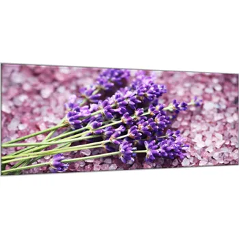 Obraz Glasdekor Obraz do ložnice levandulová sůl a květ Rozměry-obdélník V/Š: 30 x 60 cm