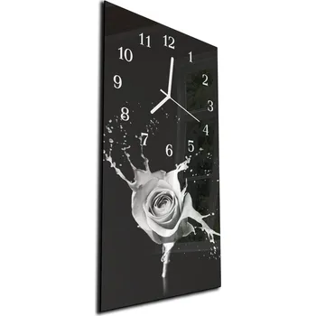 Hodiny Glasdekor Nástěnné hodiny černo bílá růže 30x60cm Materiál: plexi