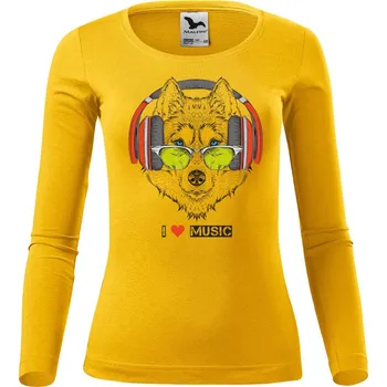 Dámské oblečení DOBRÝ TRIKO Dámské bavlněné triko I love music Velikost: M, Barva: Žlutá