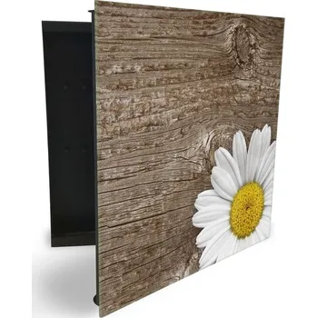 Skříňka na klíč Glasdekor skříňka na klíče - květ bílé kopretiny na dřevě Otevírání: Levé, Barva skříňky: Černá