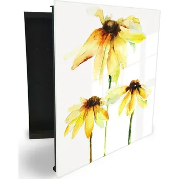 Skříňka na klíč Glasdekor skříňka na klíče - žluté květy akvarel Otevírání: Pravé, Barva skříňky: Bílá