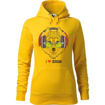 Dámská mikina DOBRÝ TRIKO Dámská mikina s potiskem I love music Velikost dámské mikiny: XS, Barva: Žlutá