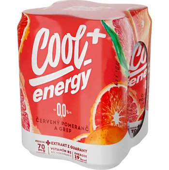 Energetický nápoj Cool + Energy 0,0 Červený Pomeranč, plech multipack 4x0,5l 2l